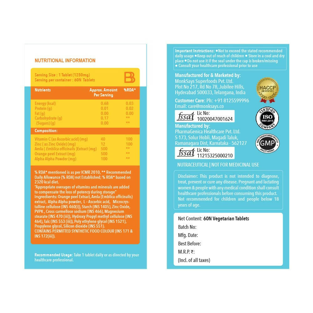 BBETTER Vitamin C and Zinc Tablets for Immunity & Skin Health - Distacart