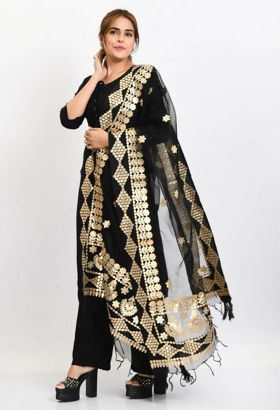 Mominos Fashion Moeza Women Organza Gotta Patti Bridal Dupatta Black Dupatta - Distacart