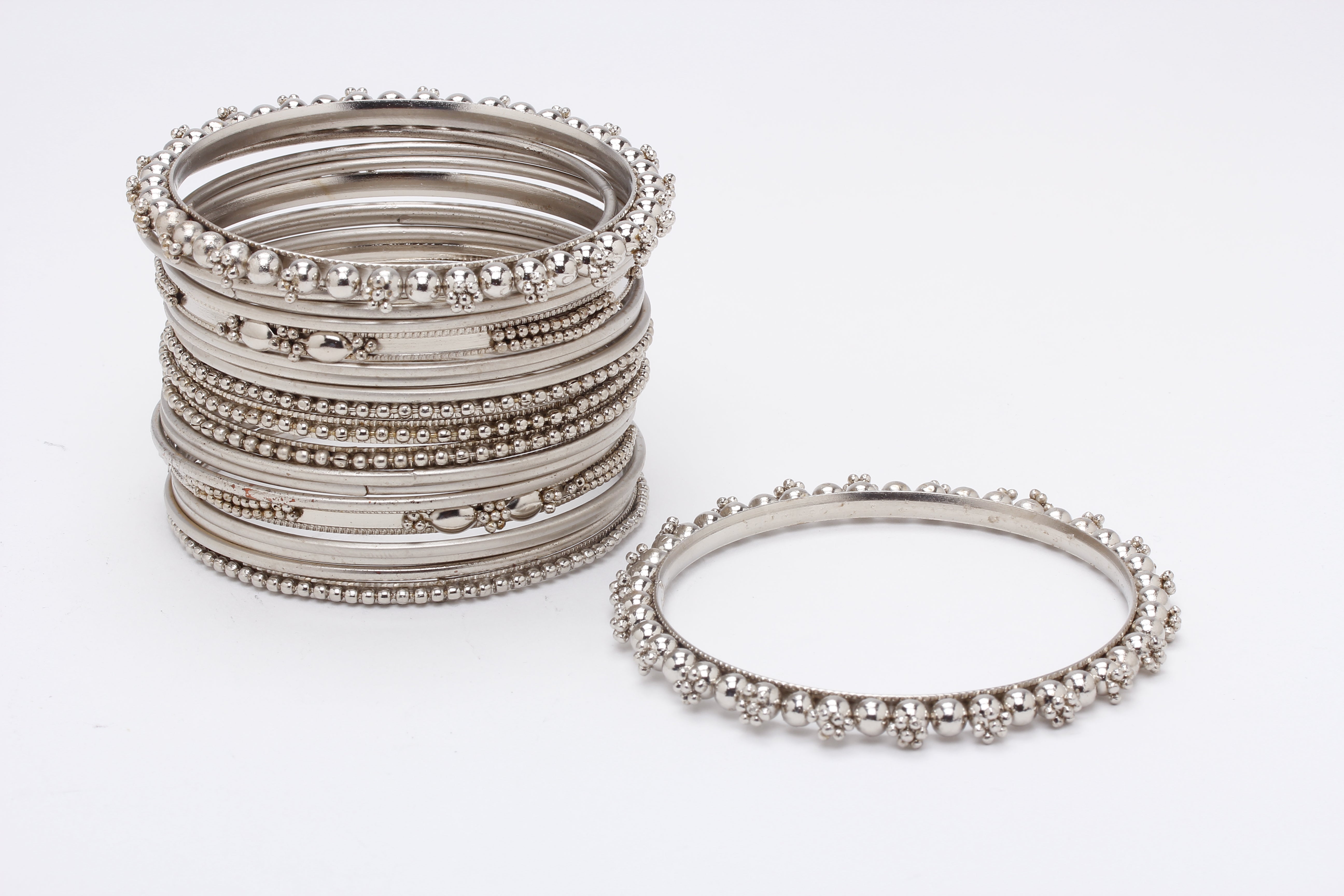 Rhodium-Plated Alloy Silver Trendy Stylish Bangle Set - The Pari - Distacart