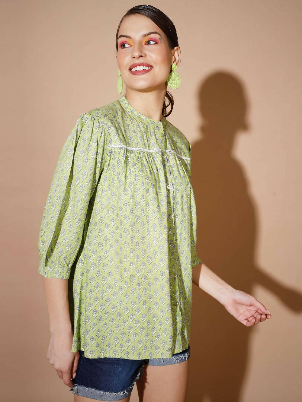 Myshka Women Green Ethnic Motifs Tops - Distacart