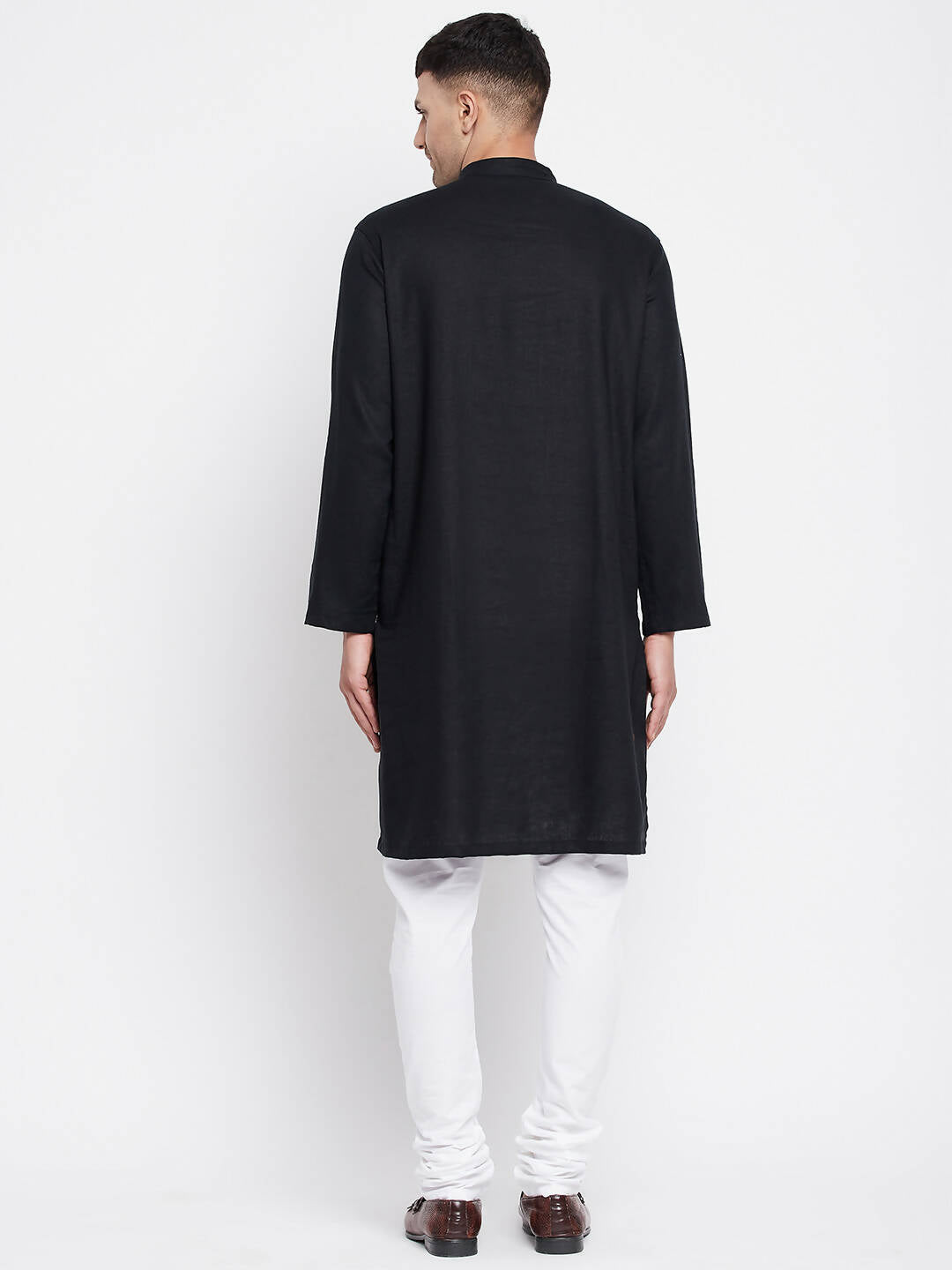 Even Apparels Black Linen Men's Sherwani Kurta With Decorative Placket - Distacart