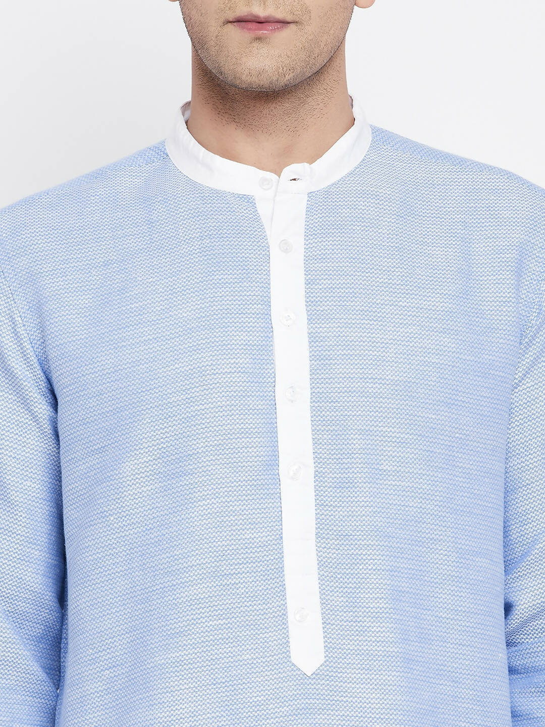 Even Apparels Blue Color Pure Cotton Men's Kurta With Contrast Collar And Placket - Distacart