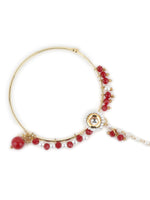 Thumbnail for White Red Gold-Plated Kundan-Studded Beaded Nosepin - Ruby Raang - Distacart