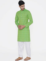 Thumbnail for Manyavar Men Green Checked Straight Kurta - Distacart