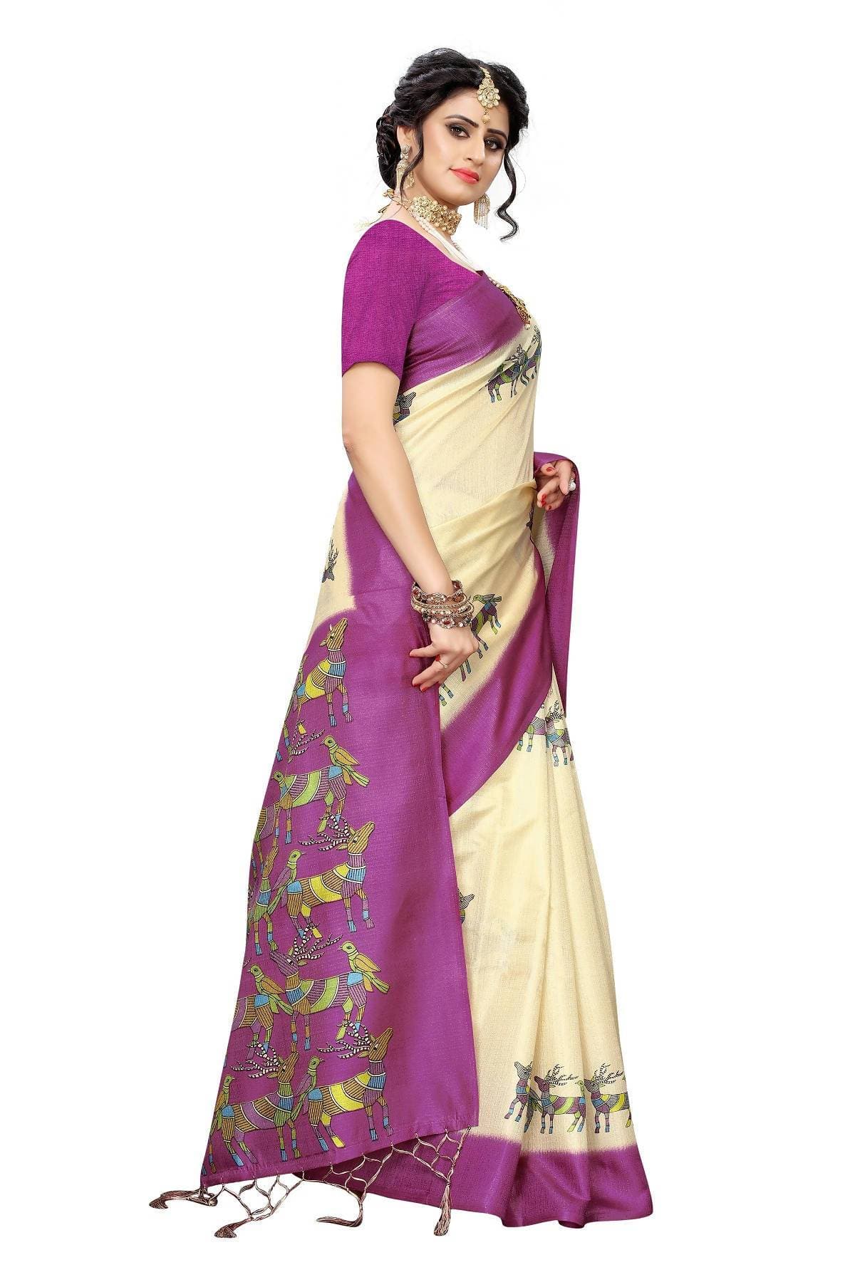 Vamika Multicolor & Wine Red Kalamkari With Jhalar Khadi Silk Saree