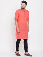 Thumbnail for Even Apparels Red Pure Cotton Men's Kurta With Band Collar - Distacart