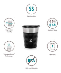 Thumbnail for Vaya Popcup Insulated Coffee Mug Tumbler With Lid - 250 ml (Black) - Distacart