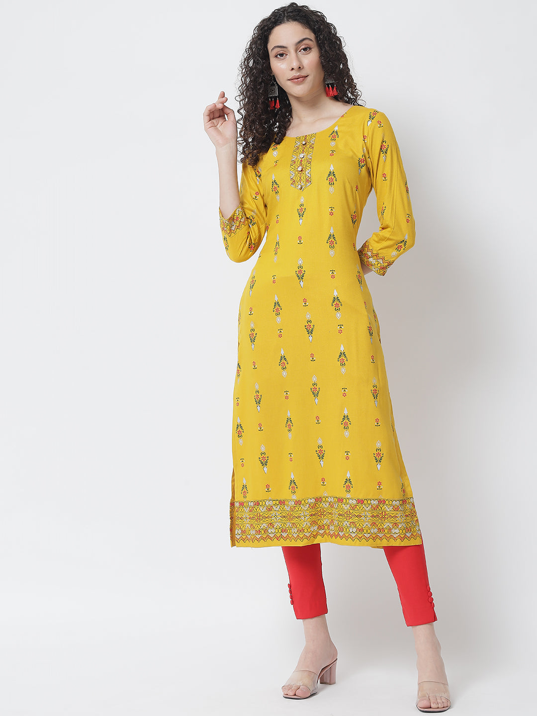 NOZ2TOZ Mustard Yellow Ethnic Motifs Printed Kurta - Distacart
