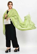 Thumbnail for Mominos Fashion Moeza Women's Linen Cotton Silver Border Parrot Green Dupatta - Distacart