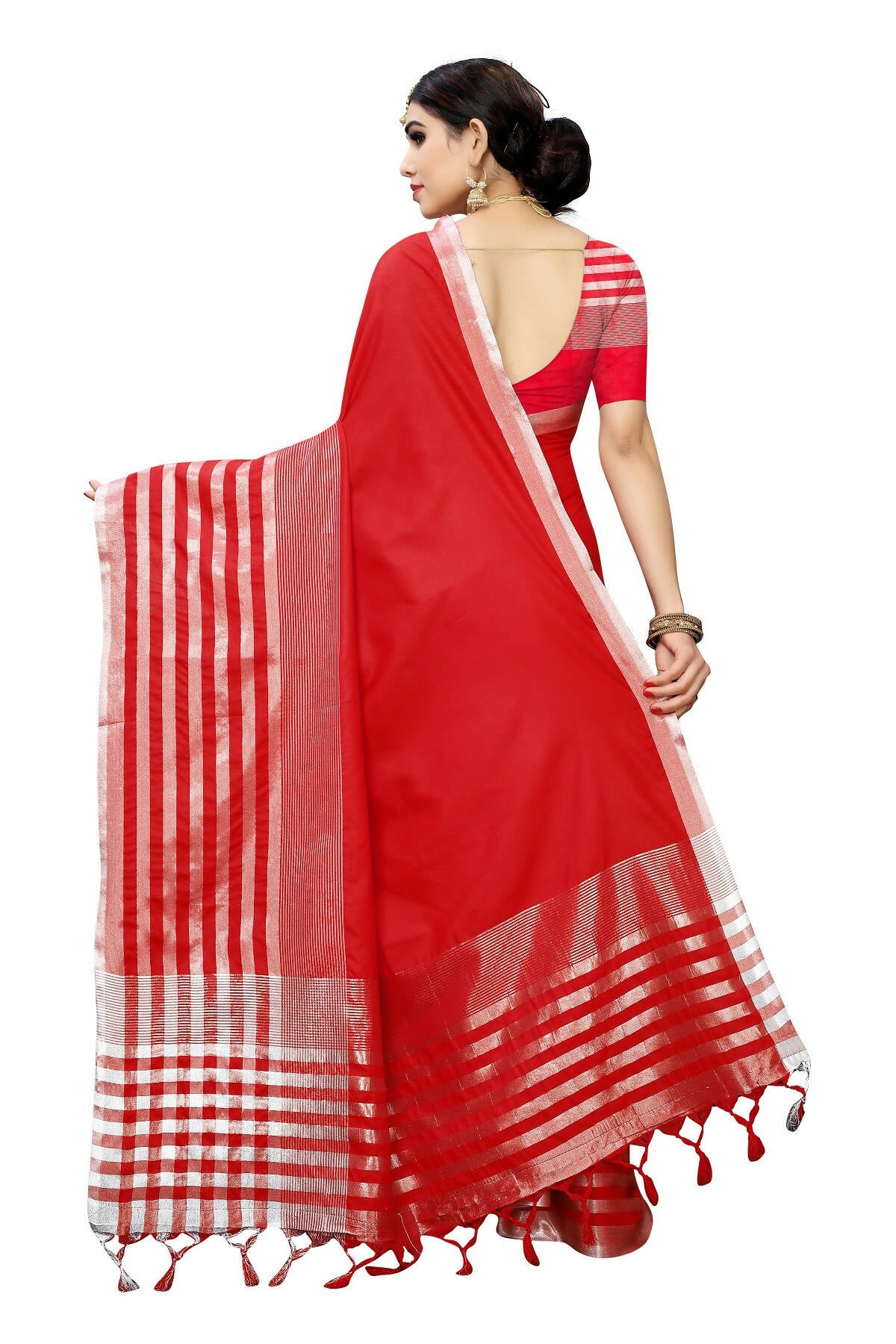 Vamika Red Cotton Silk Weaving Saree (Twitter Red) - Distacart