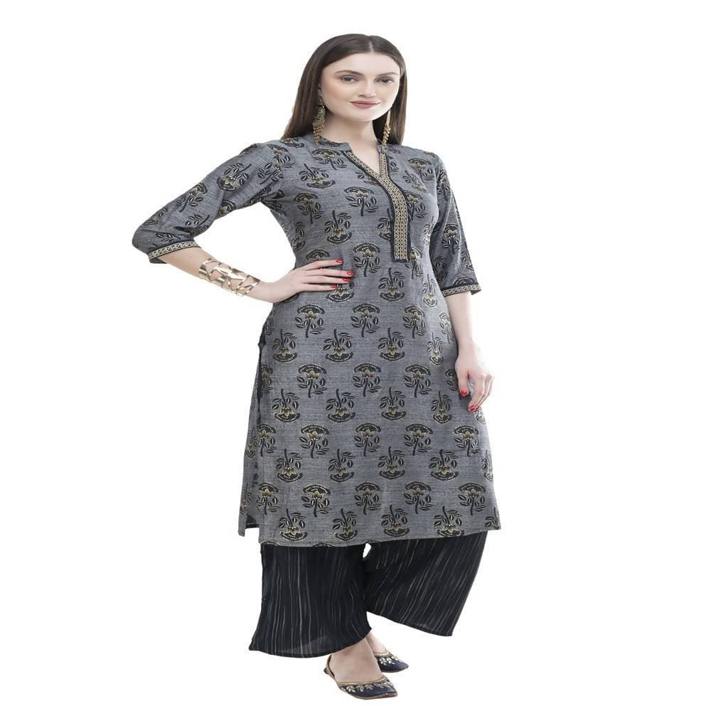 Lagi Women's Black Rayon Straight Printed Kurta & Palazzo (MRP102)