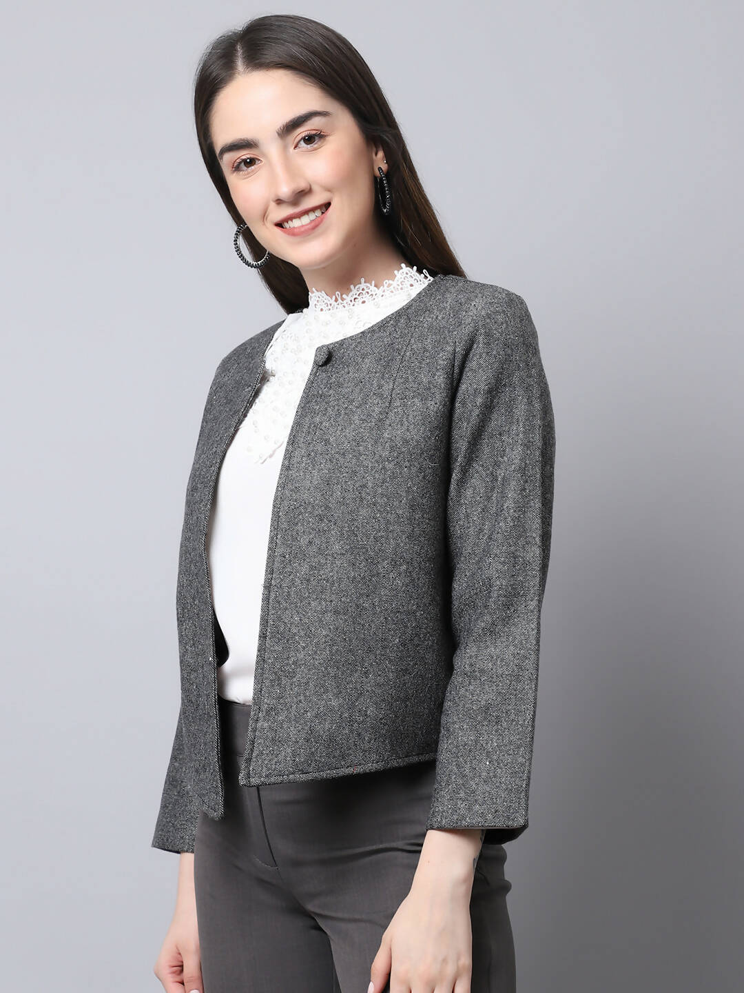 Even Apparels Black Pure Wool Open Front Statement Women's Jacket - Distacart