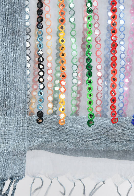 Mominos Fashion Moeza Women's Orgenza Multi Thread Mirror Work Grey Dupatta - Distacart