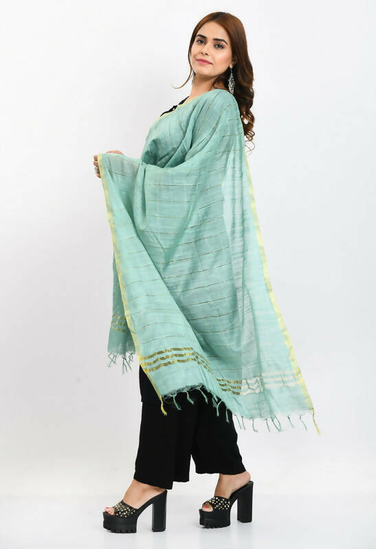 Mominos Fashion Moeza Women's Cotton Zari Box Pista Green Dupatta - Distacart
