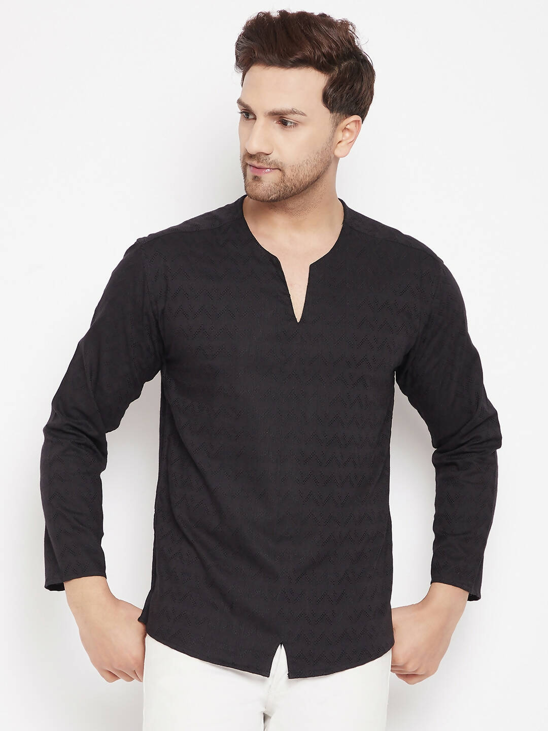 Even Apparels Black Viscose Men's Kurta With Slit Neckline - Distacart