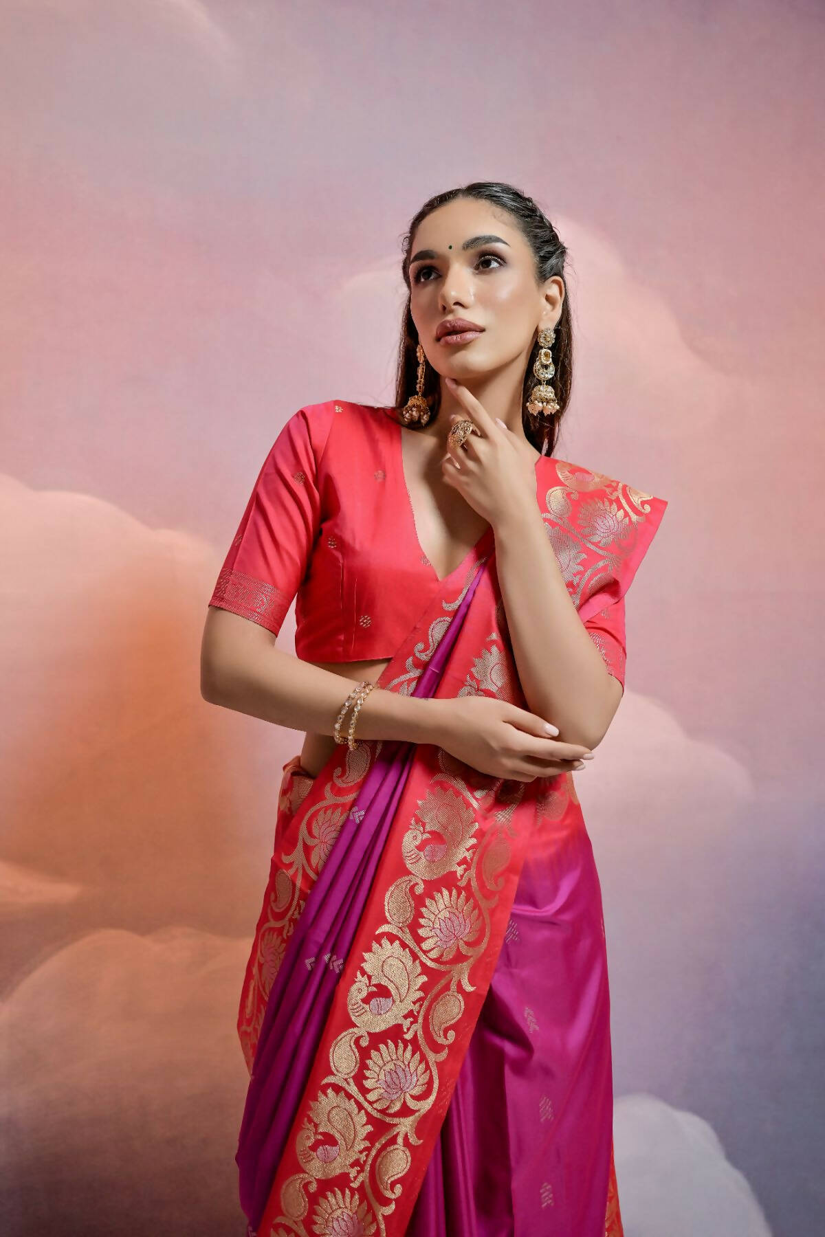 Vishnu Weaves Women's Wine Soft Silk Zari Woven Saree with Blouse - Distacart