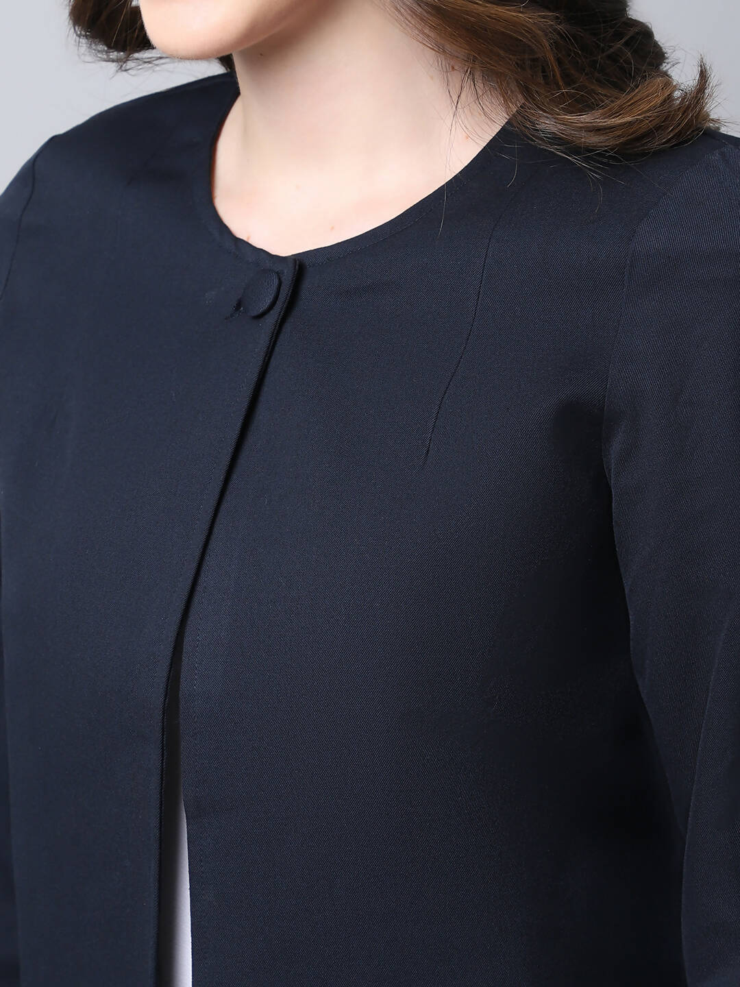 Even Apparels Navy Polywool Open Front Statement Women's Jacket - Distacart