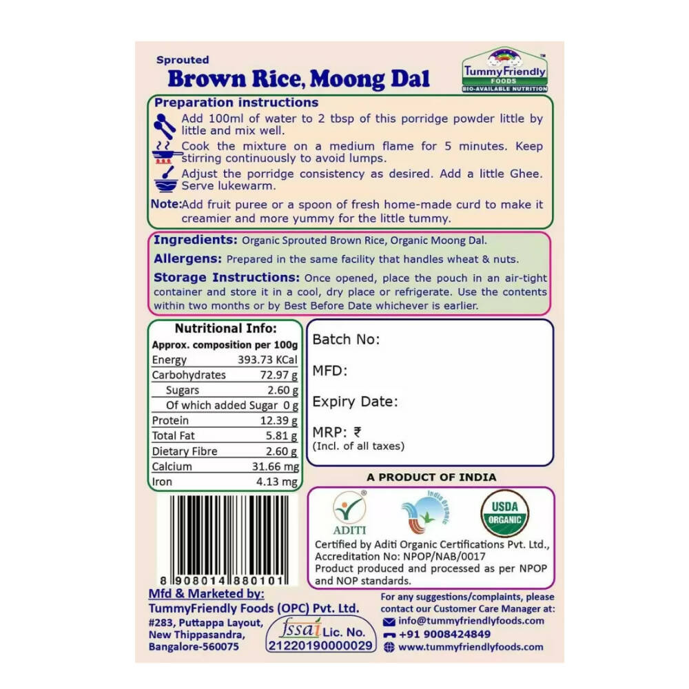 TummyFriendly Foods Certified Brown Rice Porridge Mixes - Stage1, Stage2, Stage3 - Distacart