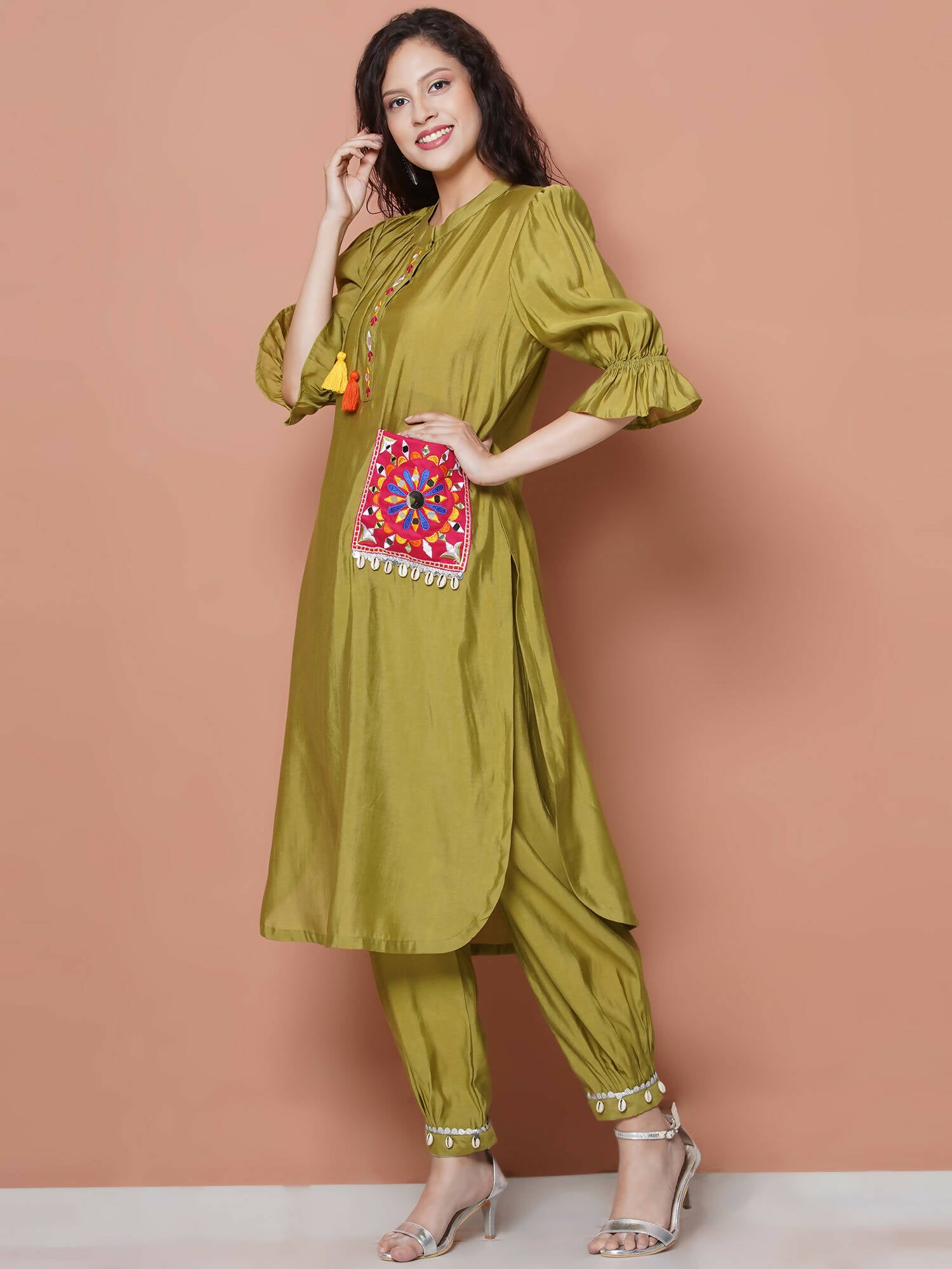 Women Republic Green Art Silk Embroidered Kurta with Afghani Salwar - Distacart