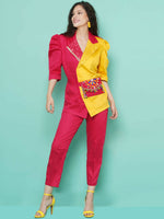 Thumbnail for Women Republic Pink And Yellow Cotton Silk hand Embellished Coord set with Pouch - Distacart