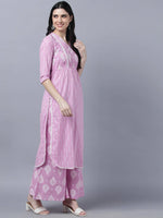 Thumbnail for Myshka Stylish Pink 3/4 Sleeve Women's Kurta Palazzo Set - Distacart