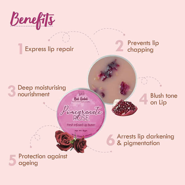 Nat Habit Pomegranate Rose Lip Butter With Ghee And Honey - Distacart