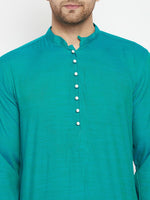 Thumbnail for Even Apparels Green Viscose Long Men's Kurta With Band Collar - Distacart