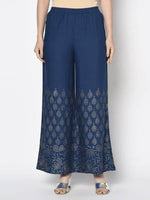Thumbnail for Aniyah Rayon Blue Color Gold Print Flared Slip-On Palazzo (AN-209K)