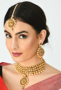 Thumbnail for Mominos Fashion Johar Kamal Gold-Plated Brass Finish Kundan/Stone Choker For Women (Golden) - Distacart