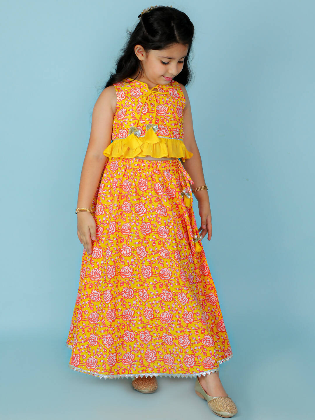 Lil Drama Girls Ghaghra Choli Set - Orange - Distacart