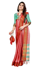 Thumbnail for Vamika Weaving Pink Cotton Silk Saree - Distacart