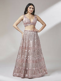 Thumbnail for House of Panchhi Rose Gold Net Mirror & Sequinse embroidery Lehenga choli & Dupatta - Distacart