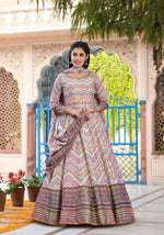 Thumbnail for Functional Designer Off White-Muliti Dola Silk Anarkali suit with Dupatta - Ramya - Distacart