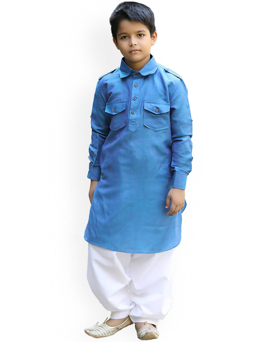 Manyavar Boys Blue Solid Cotton Blend Kurta Set - Distacart