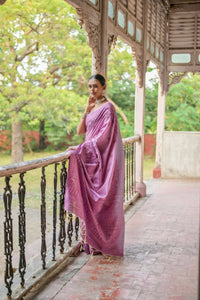 Thumbnail for Vishnu Weaves Women's Wine Handloom Raw Silk Woven Border Saree with Blouse - Distacart