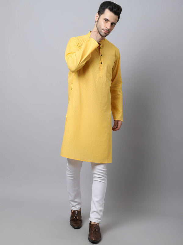Even Apparels Yellow Pure Cotton Men's Kurta With Band Collar - Distacart