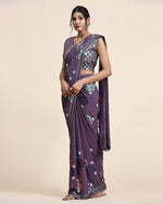 Thumbnail for Purple Pure Georgette Sequence work Ready to wear Saree with stitched Blouse - Nirvana - Distacart