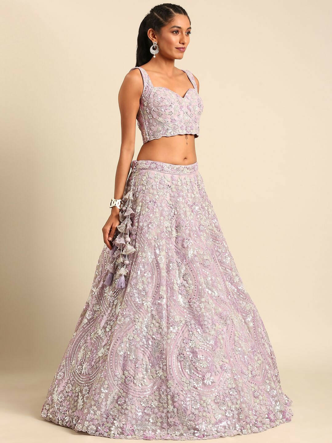 House of Panchhi Lavender Net Sequins and Zarkan embroidery Lehenga choli & Dupatta - Distacart