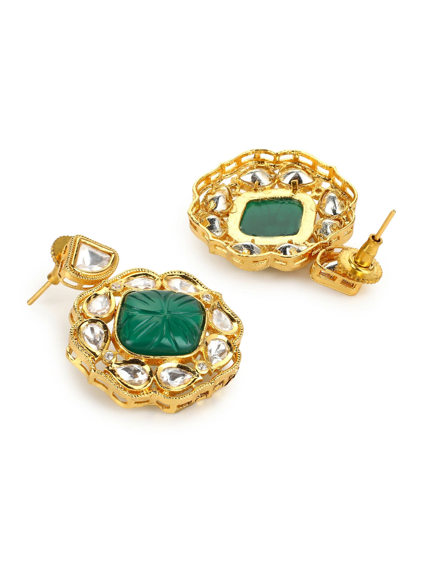 Green Gold Plated Kundan Studs Earrings - Ruby Raang - Distacart