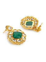 Thumbnail for Green Gold Plated Kundan Studs Earrings - Ruby Raang - Distacart