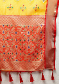 Thumbnail for Lorenvalley Fashion Yellow Organza Silk Woven Design with Meenakari Weaving Saree - Distacart