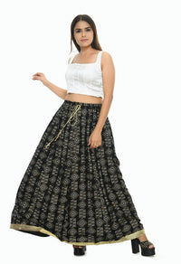 Thumbnail for Mominos Fashion Moeza Cotton Black Printed Lehenga (Lancha)