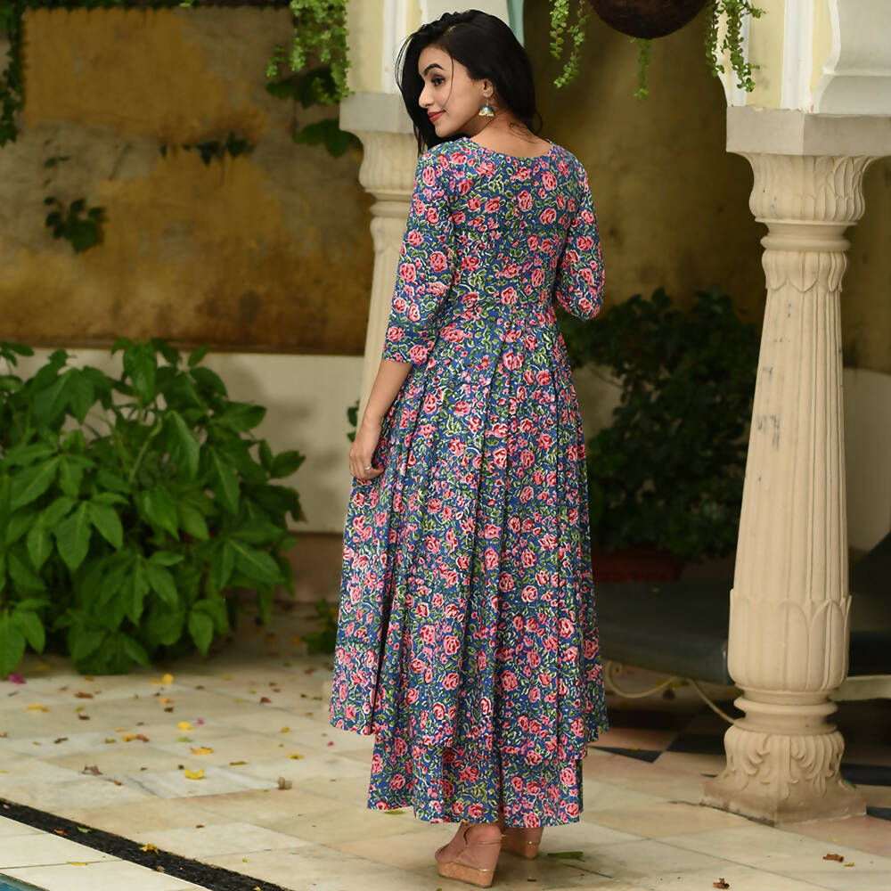 PartyWear Designer Blue and Pink Pure Maslin Palazzo Suit - Anbazaar - Distacart