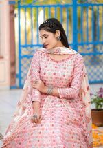 Thumbnail for Functional Designer Off White-Light Pink Dola Silk Anarkali suit with Dupatta - Ramya - Distacart
