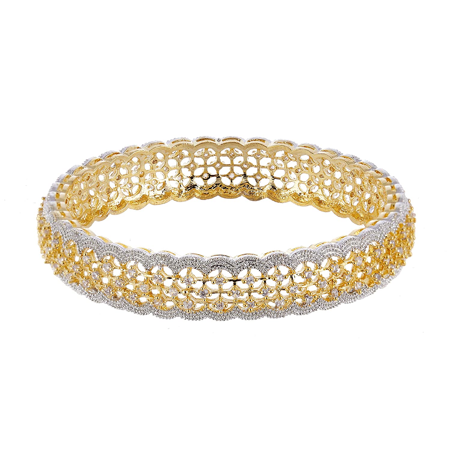 Gold-Plated Alloy American Diamond Broad Bangle Set - The Pari - Distacart