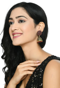 Thumbnail for Mominos Fashion Joharkamal Kundan work Jhumka with Maroon Beads - Distacart