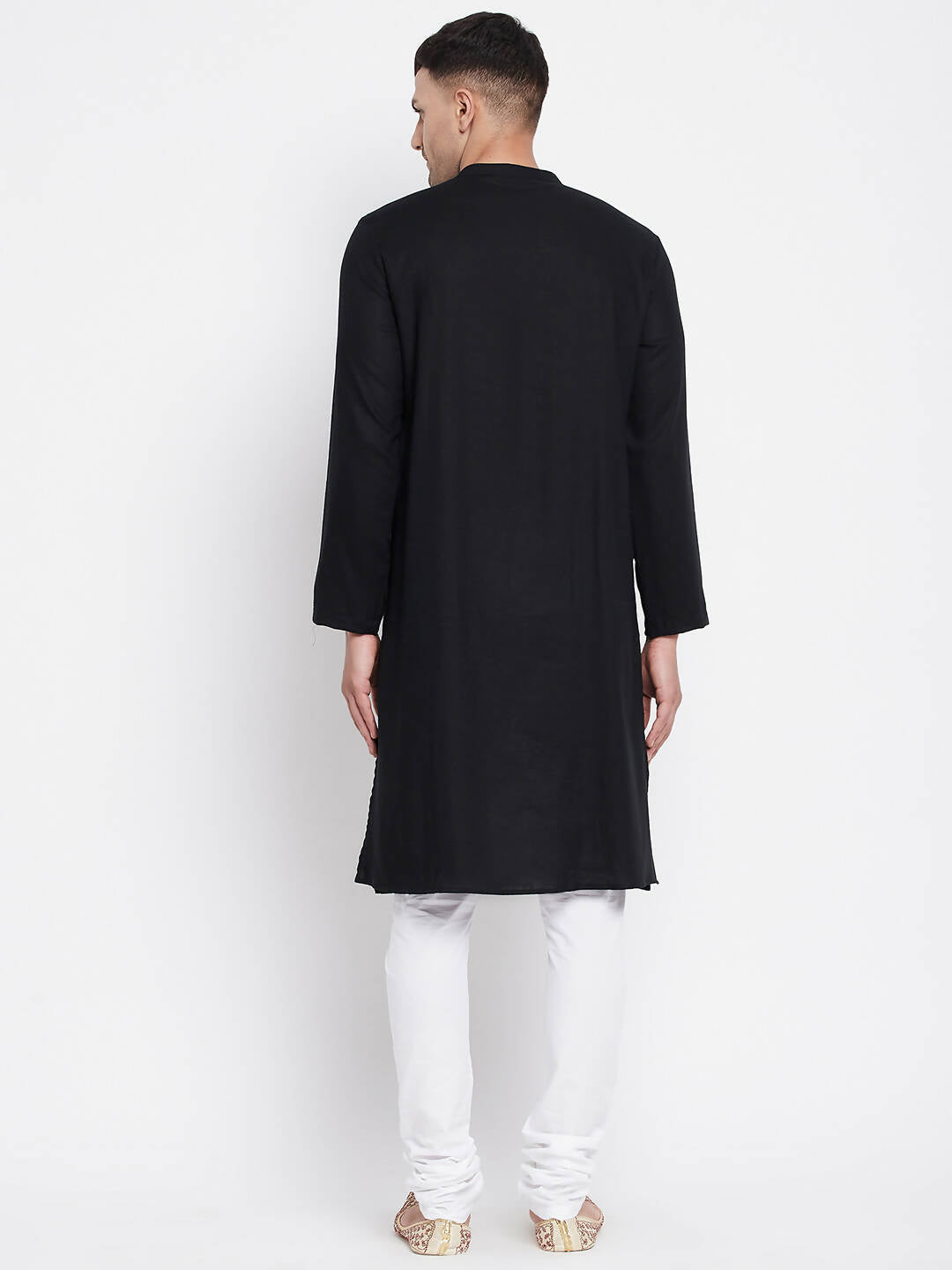 Even Apparels Black Pure Cotton Men's Sherwani Kurta With Asymetrical Cut - Distacart