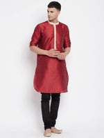 Thumbnail for Even Apparels Red Art Silk Men's Kurta With Contrast Collar And Placket - Distacart