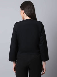 Thumbnail for Even Apparels Black Polywool Open Front Statement Women's Jacket - Distacart