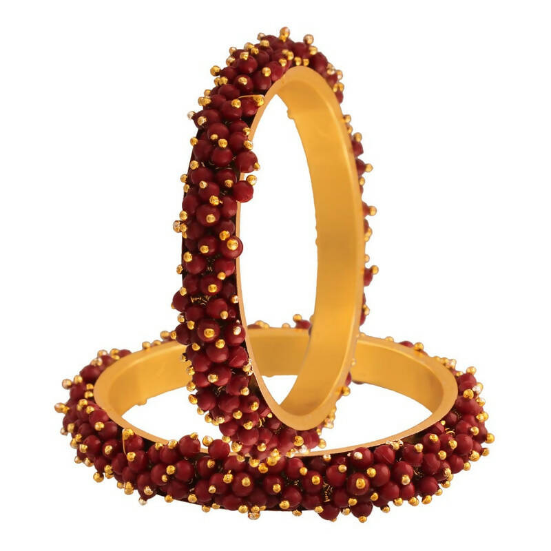 Mominos Fashion Joharkamal Gold-Plated Maroon Beads Work Bangles - Distacart